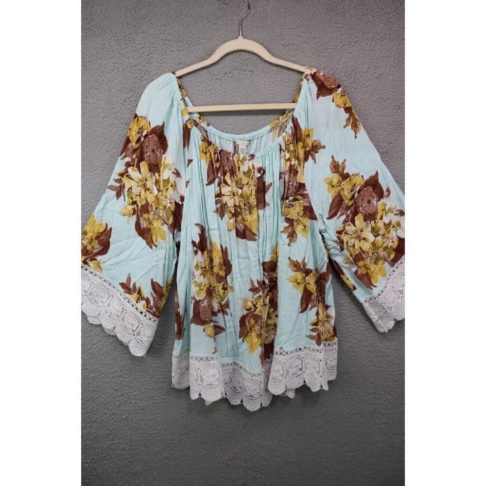 Est. 1946 3/4 Large Bell Sleeves Tunic-Lace Trim-Size 26-28W-Boho-Cottagecore